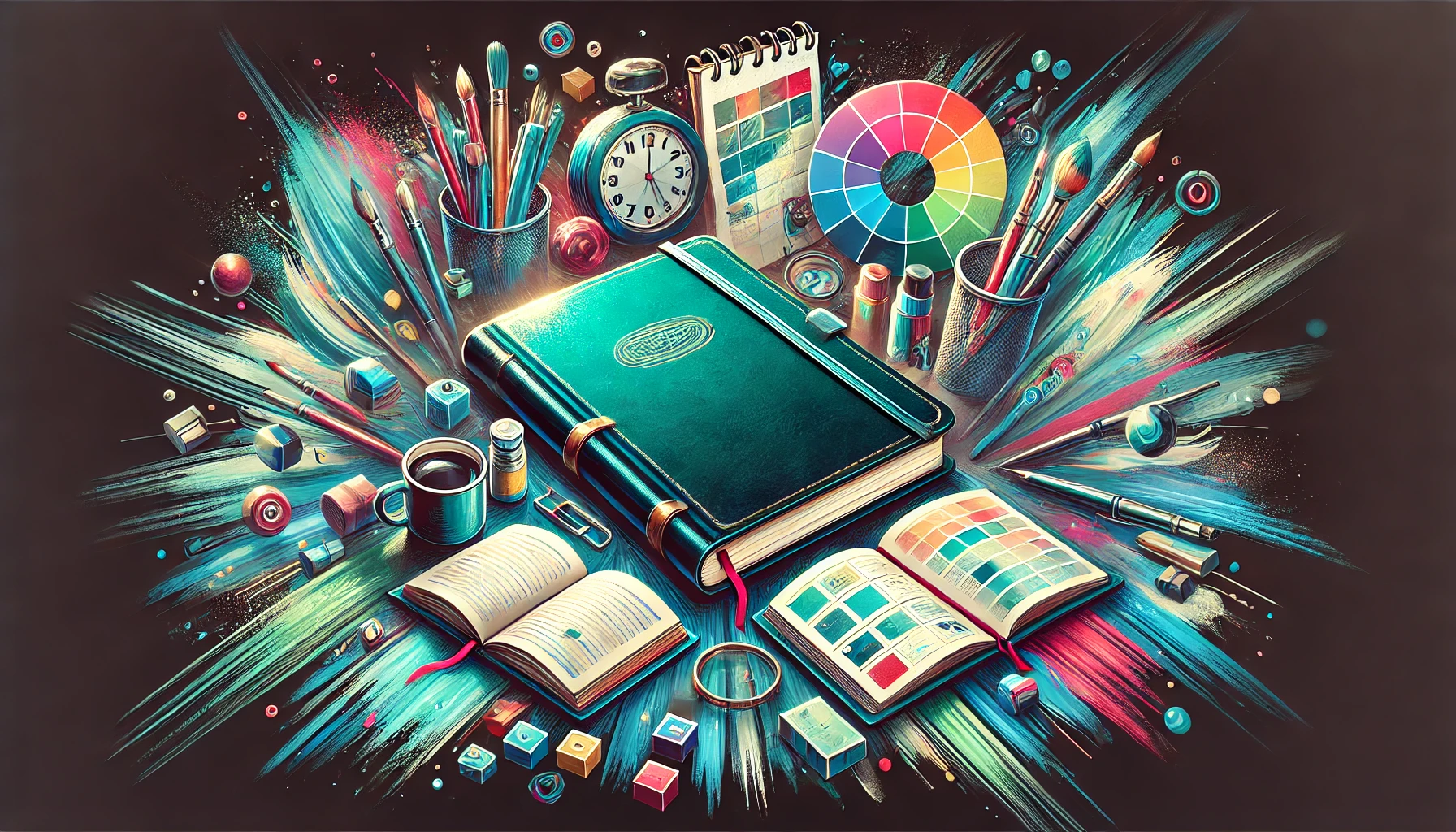 A flat-lay image of various stylish and functional notebooks for students and professionals, including leather-bound, spiral, and bullet journals